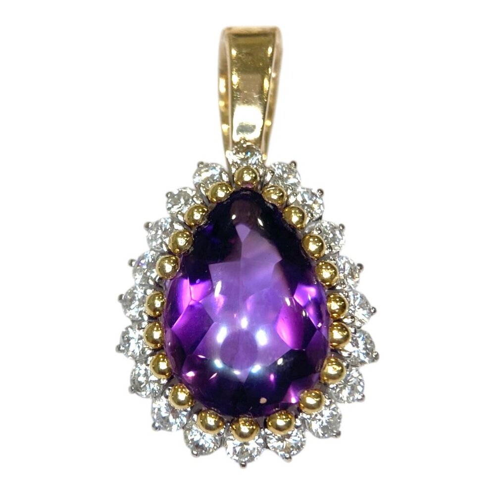 SOLD  14K Gold Amethyst & Diamond Pendant Enhancer